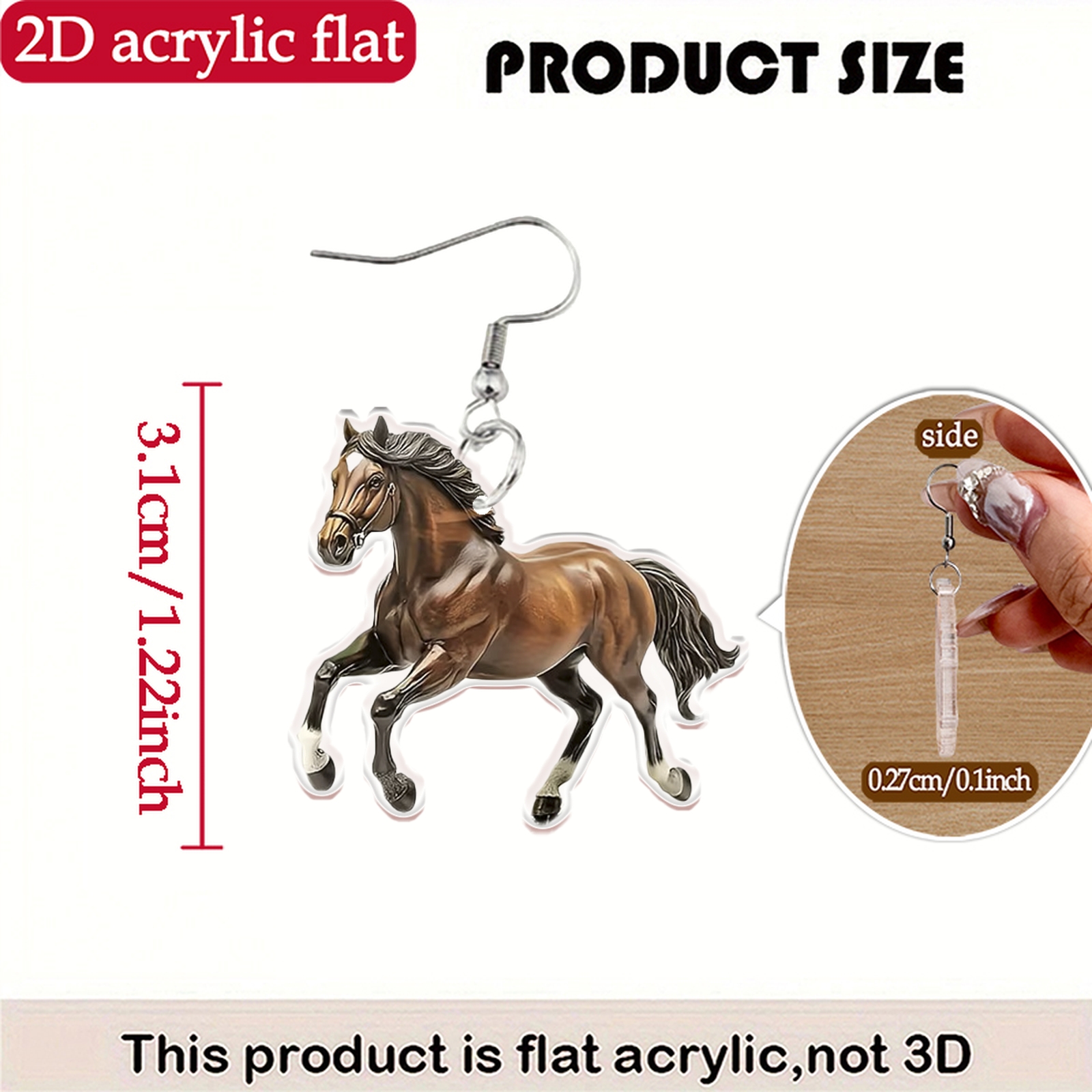 2D Flat Acrylic Horse-Patterned Earrings, Novel Accessory